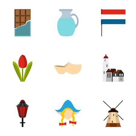 Country Holland icons set. Flat illustration of 9 country Holland vector icons for webのイラスト素材