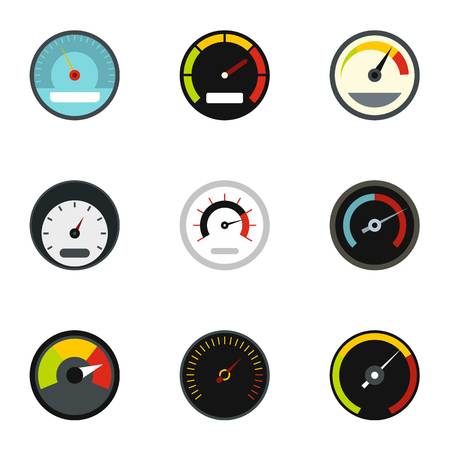 Speedometer icons set. Flat illustration of 9 speedometer vector icons for webのイラスト素材