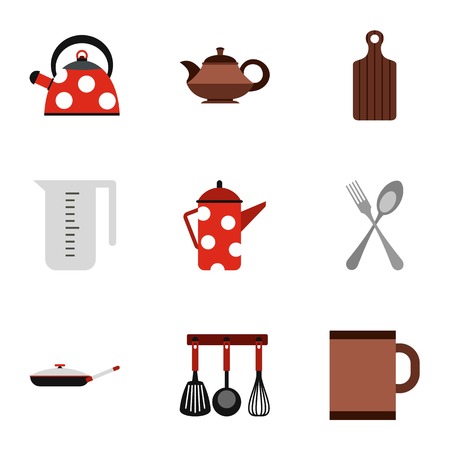 Dishes icons set. Flat illustration of 9 dishes vector icons for webのイラスト素材
