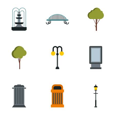 Park equipment icons set. Flat illustration of 9 park equipment vector icons for webのイラスト素材