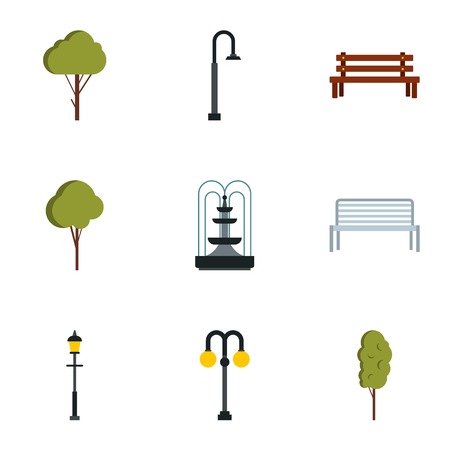 Park things icons set. Flat illustration of 9 park things vector icons for webのイラスト素材
