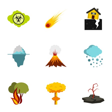 Disaster icons set. Flat illustration of 9 disaster vector icons for webのイラスト素材