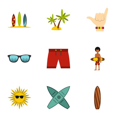 Surfing icons set. Flat illustration of 9 surfing vector icons for webのイラスト素材