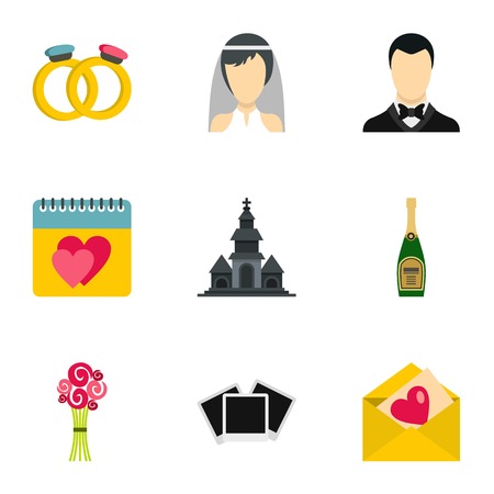 Wedding celebration icons set. Flat illustration of 9 wedding celebration vector icons for webのイラスト素材