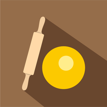 Dough and rolling pin icon. Flat illustration of dough and rolling pin vector icon for web isolated on coffee backgroundのイラスト素材