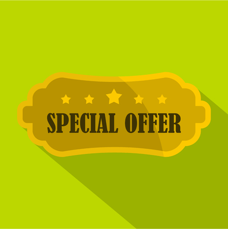 Golden special offer label icon. Flat illustration of golden special offer label vector icon for web isolated on green backgroundのイラスト素材