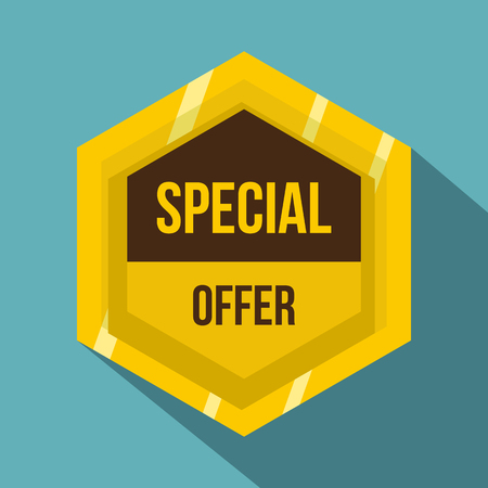 Golden special offer label icon. Flat illustration of golden special offer label vector icon for web isolated on baby blue backgroundのイラスト素材