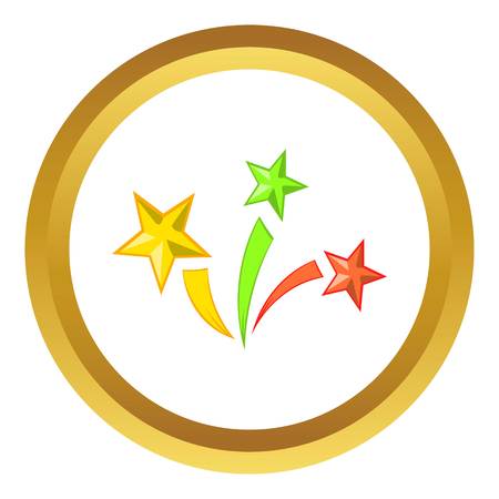 Fireworks vector icon in golden circle, cartoon style isolated on white backgroundのイラスト素材