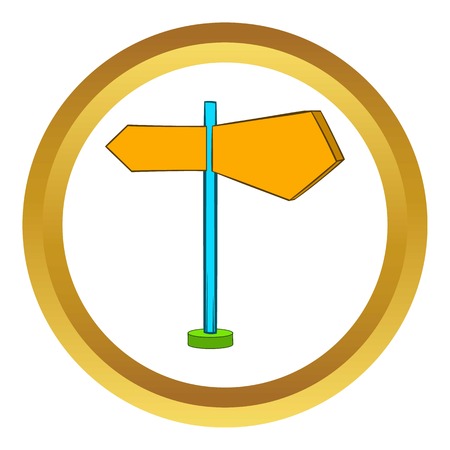 Direction signs vector icon in golden circle, cartoon style isolated on white backgroundのイラスト素材
