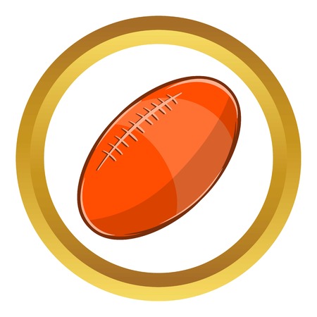 Rugby ball vector icon in golden circle, cartoon style isolated on white backgroundのイラスト素材
