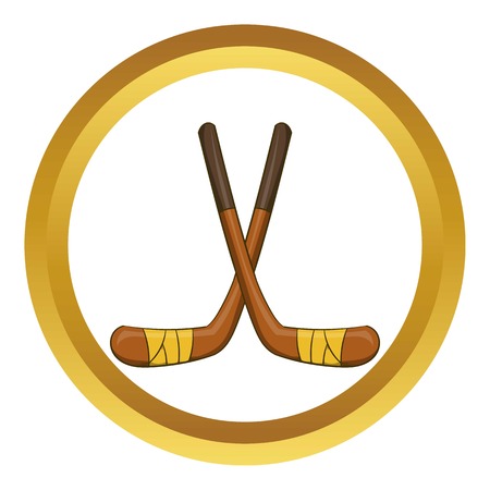 Hockey sticks vector icon in golden circle, cartoon style isolated on white backgroundのイラスト素材