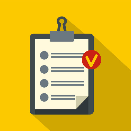 Clipboard with checklist icon. Flat illustration of clipboard with checklist vector icon for web isolated on yellow backgroundのイラスト素材