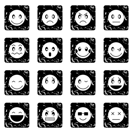 Emoticon set icons in grunge style isolated on white background. Vector illustrationのイラスト素材