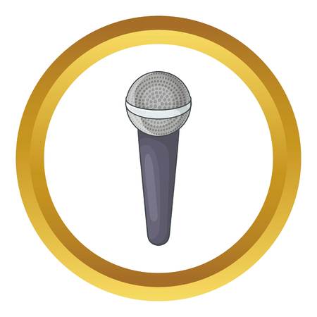 Microphone vector icon in golden circle, cartoon style isolated on white backgroundのイラスト素材