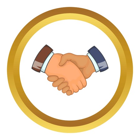 Handshake vector icon in golden circle, cartoon style isolated on white backgroundのイラスト素材