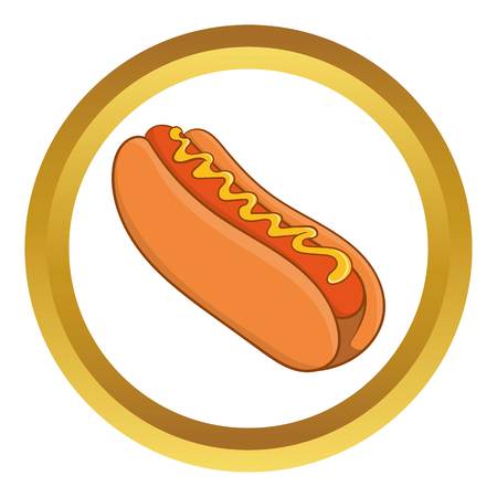 Hot dog vector icon in golden circle, cartoon style isolated on white backgroundのイラスト素材