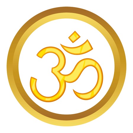 Hindu om symbol vector icon in golden circle, cartoon style isolated on white backgroundのイラスト素材