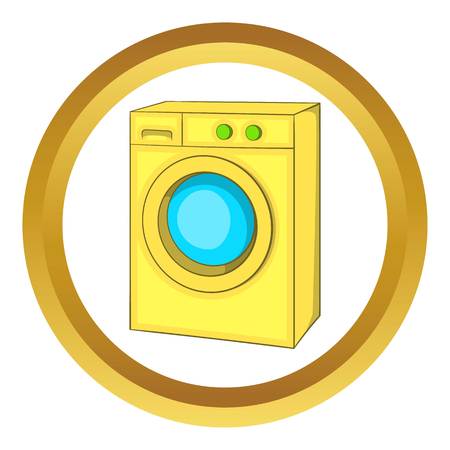 Washing machine vector icon in golden circle, cartoon style isolated on white backgroundのイラスト素材