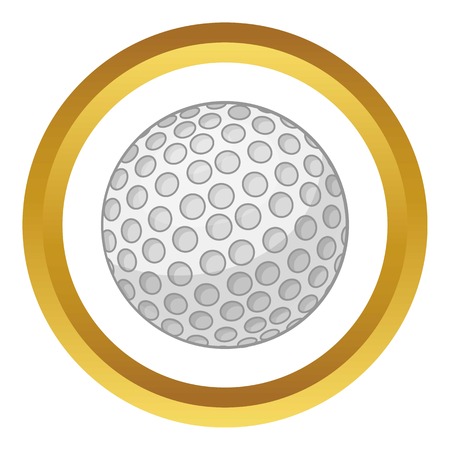 Golf ball vector icon in golden circle, cartoon style isolated on white backgroundのイラスト素材