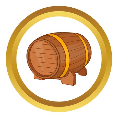 Wooden barrel of beer vector icon in golden circle, cartoon style isolated on white backgroundのイラスト素材