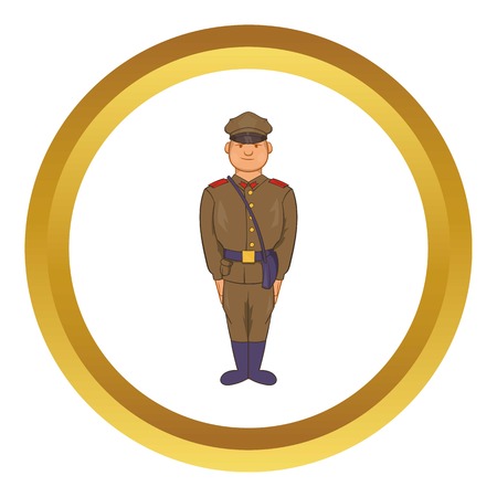 A man in army uniform vector icon in golden circle, cartoon style isolated on white backgroundのイラスト素材
