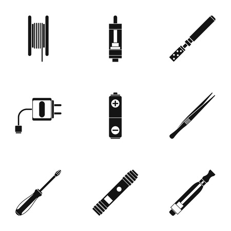 Electronic smoking cigarette icons set. Simple illustration of 9 electronic smoking cigarette vector icons for webのイラスト素材