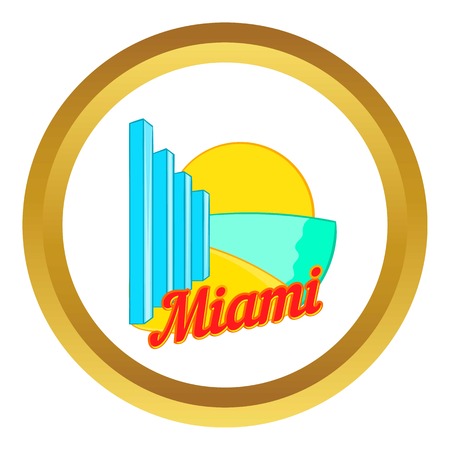 Sign Miami vector icon in golden circle, cartoon style isolated on white backgroundのイラスト素材