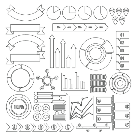 Infographic design parts icons set. Outline illustration of 16 infographic design parts vector icons for webのイラスト素材