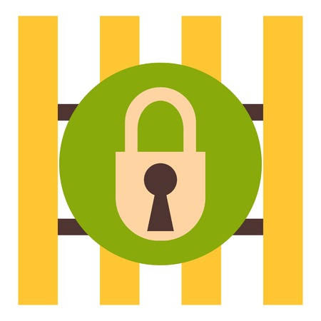Iron bars door with padlock icon. Flat illustration of iron bars door with padlock vector icon for web designのイラスト素材