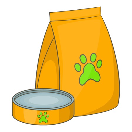 Bag of food for pets and food bowl and icon. Cartoon illustration of bag of food for pets and food bowl vector icon for webのイラスト素材