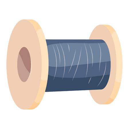 Wooden coil with blue threads icon. Cartoon illustration of wooden coil with blue threads vector icon for webのイラスト素材