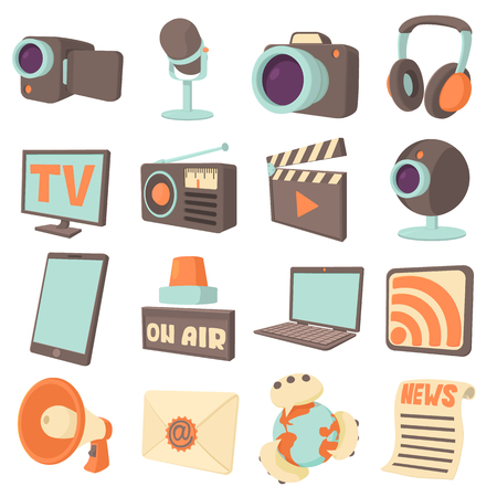 Media communications icons set. Cartoon illustration of 16 media communications vector icons for webのイラスト素材