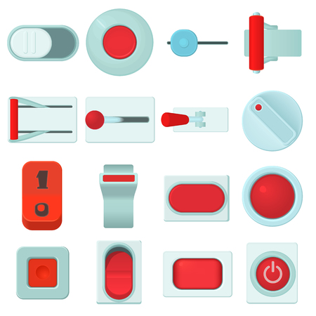 On off switch web buttons icons set. Cartoon illustration of 16 on off switch buttons vector icons for webのイラスト素材