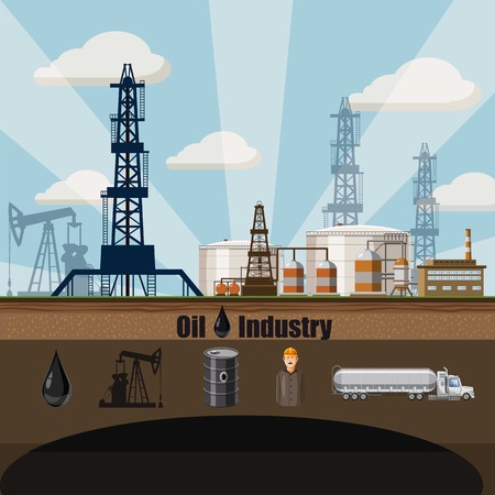 Oil factory concept. Cartoon illustration of oil factory vector concept for webのイラスト素材