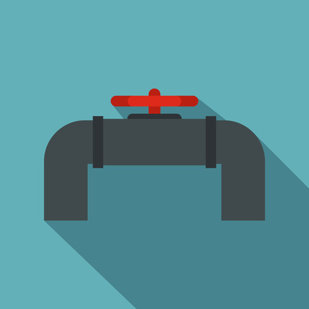 Pipeline with valve and handwheel icon. Flat illustration of pipeline with valve and handwheel vector icon for web isolated on baby blue backgroundのイラスト素材