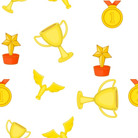 Trophy, medals and award pattern. Cartoon illustration of trophy, medals and award vector pattern for webのイラスト素材