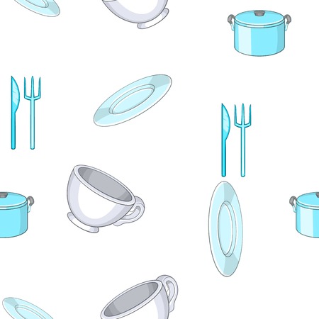 Tableware pattern. Cartoon illustration of tableware vector pattern for web designのイラスト素材
