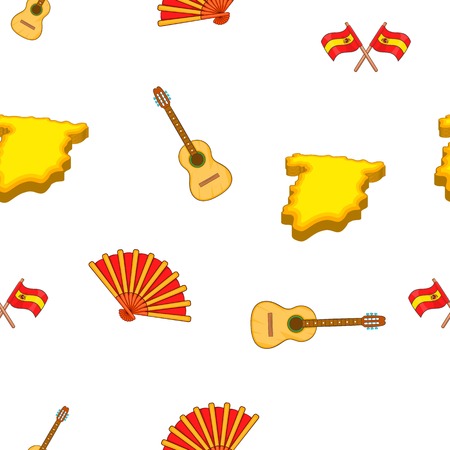 Spain symbols pattern. Cartoon illustration of Spain symbols vector pattern for webのイラスト素材