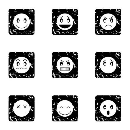 Types of emoticons icons set. Grunge illustration of 9 types of emoticons vector icons for webのイラスト素材