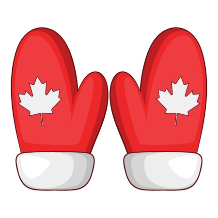Red mittens with a maple leaf icon. Cartoon illustration of red mittens with a maple leaf vector icon for webのイラスト素材