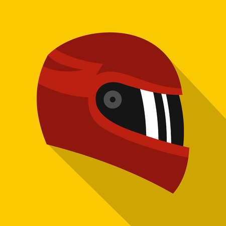 Red racing helmet icon. Flat illustration of red racing helmet vector icon for web isolated on yellow backgroundのイラスト素材