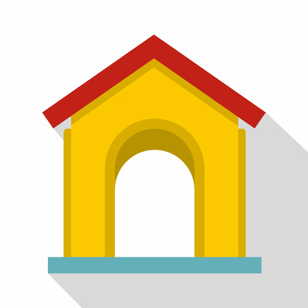 Yellow toy house icon. Flat illustration of yellow toy house vector icon for web isolated on white backgroundのイラスト素材