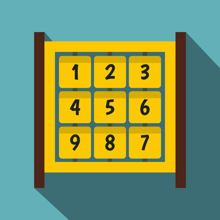 Yellow cubes with numbers on playground icon. Flat illustration of yellow cubes with numbers on playground vector icon for web isolated on baby blue backgroundのイラスト素材
