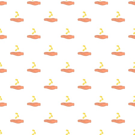 Hand holding coins pattern. Cartoon illustration of hand holding coins vector pattern for webのイラスト素材