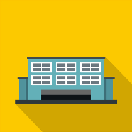 Manufacturing factory building icon. Flat illustration of manufacturing factory building vector icon for web isolated on yellow backgroundのイラスト素材