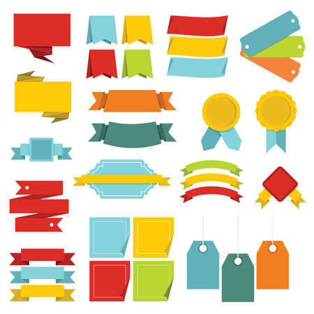 Different colorful labels icons set. Flat illustration of 16 different colorful labels vector icons for webのイラスト素材