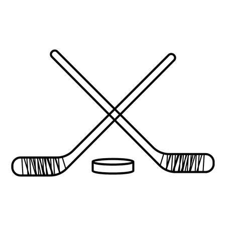 Hockey sticks with puck icon. Outline illustration of hockey sticks with puck vector icon for webのイラスト素材