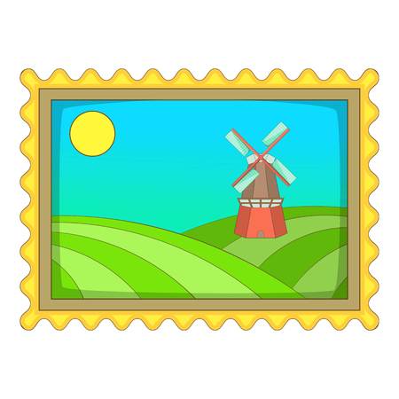 Picture with windmill icon, cartoon styleのイラスト素材