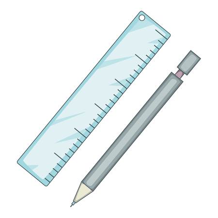 Pencil and ruler icon. Cartoon illustration of pencil and ruler vector icon for webのイラスト素材
