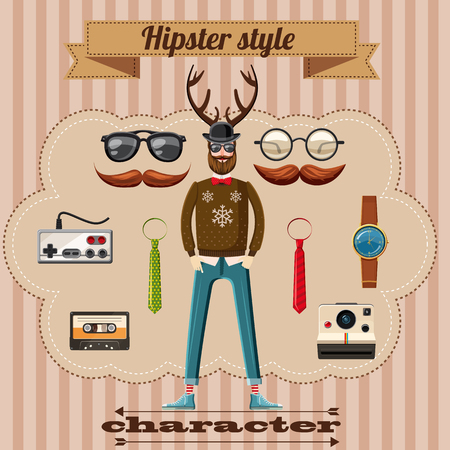 Hipster style character concept, cartoon styleのイラスト素材